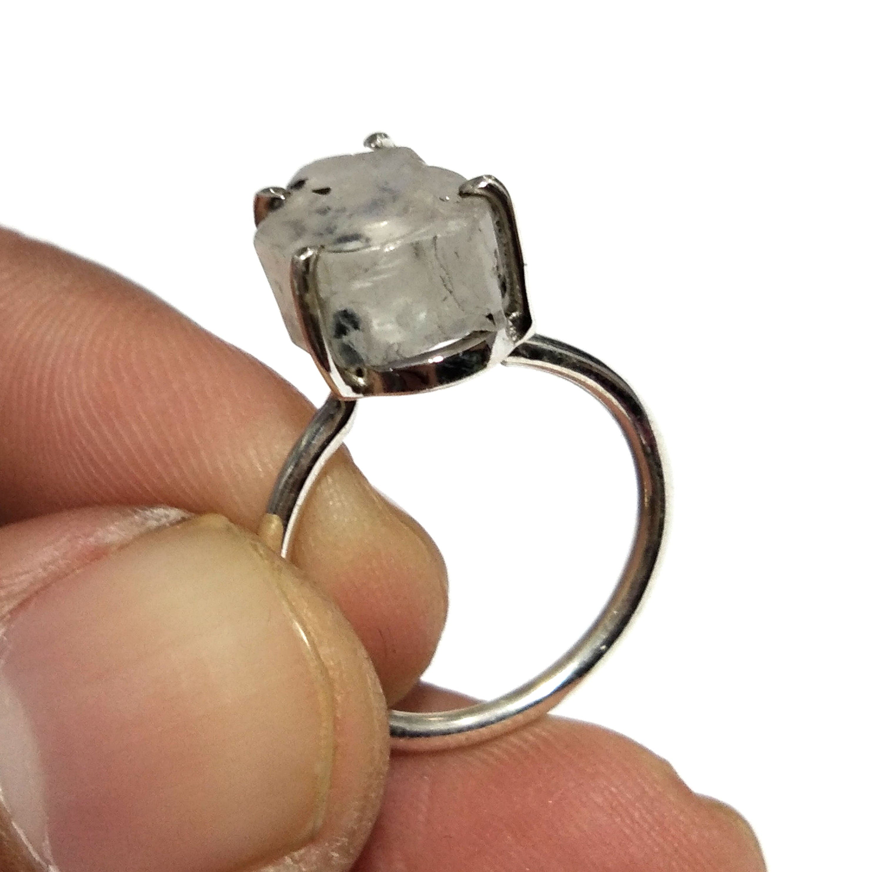 Natural Raw Rainbow Moonstone Rough Stone Ring, Solid 925 Sterling Silver Ring, Moonstone Stone Size 13x8mm Handmade Ring Gift Birthday Ring